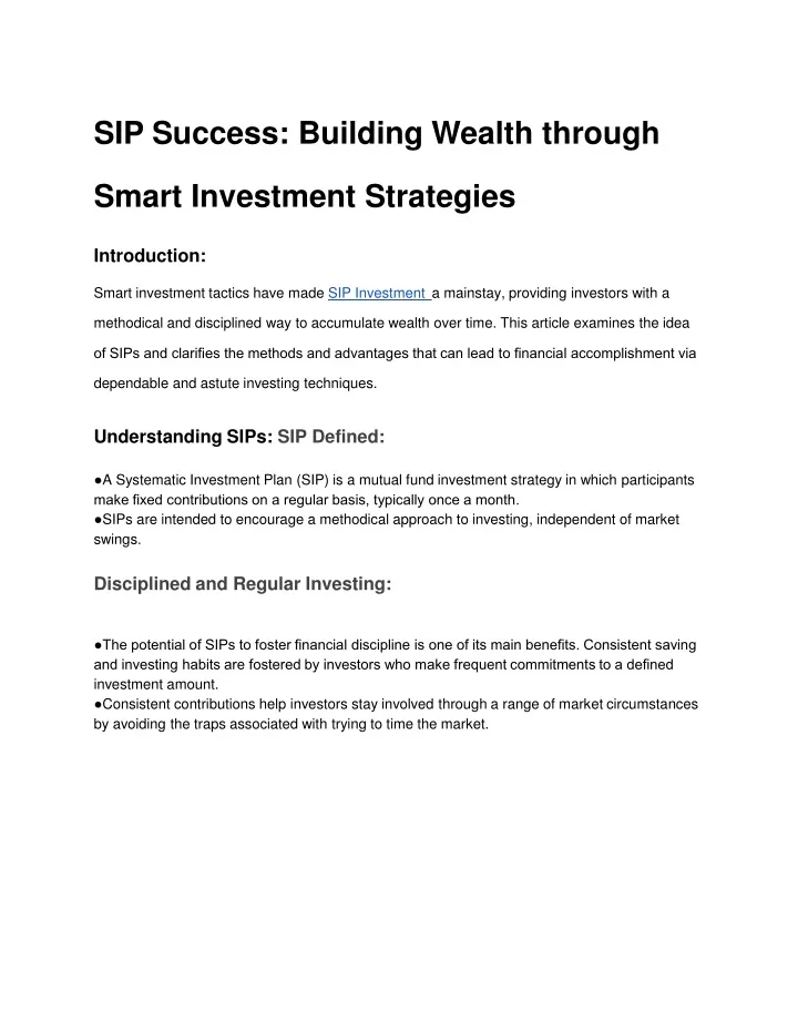 sip success building wealth through smart