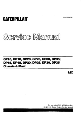 CATERPILLAR CAT DP15 MC FORKLIFT LIFT TRUCKS CHASSIS AND MAST Service Repair Manual