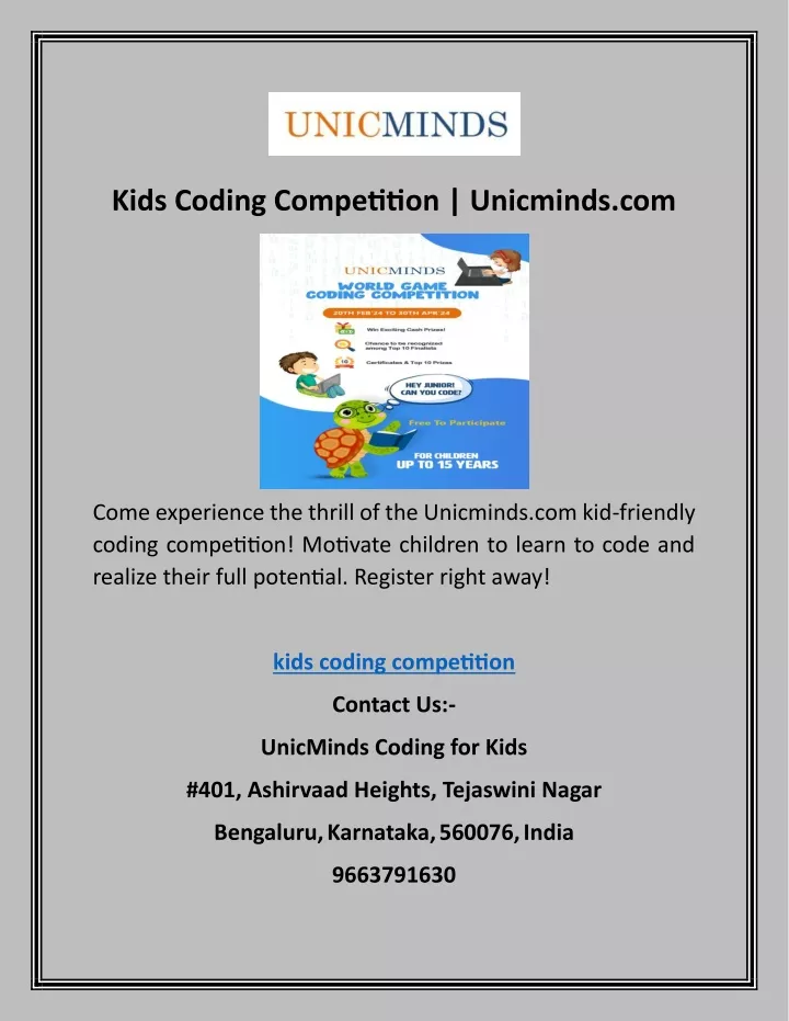 kids coding competition unicminds com