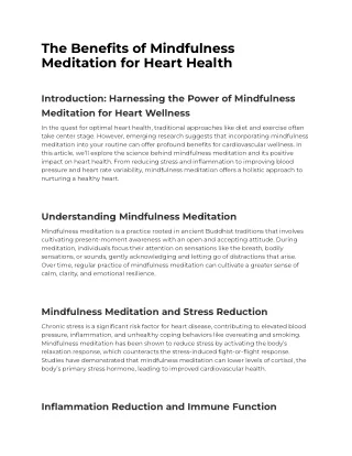 The Benefits of Mindfulness Meditation for Heart Health