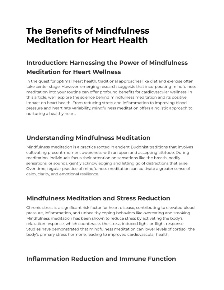 the benefits of mindfulness meditation for heart