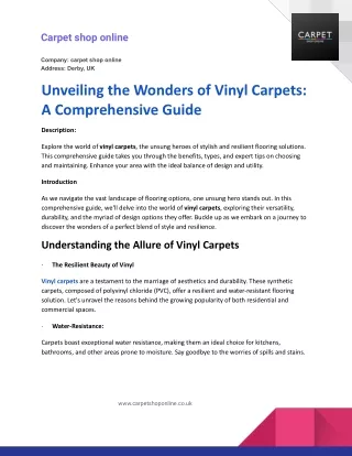 Unveiling the Wonders of Vinyl Carpets: A Comprehensive Guide