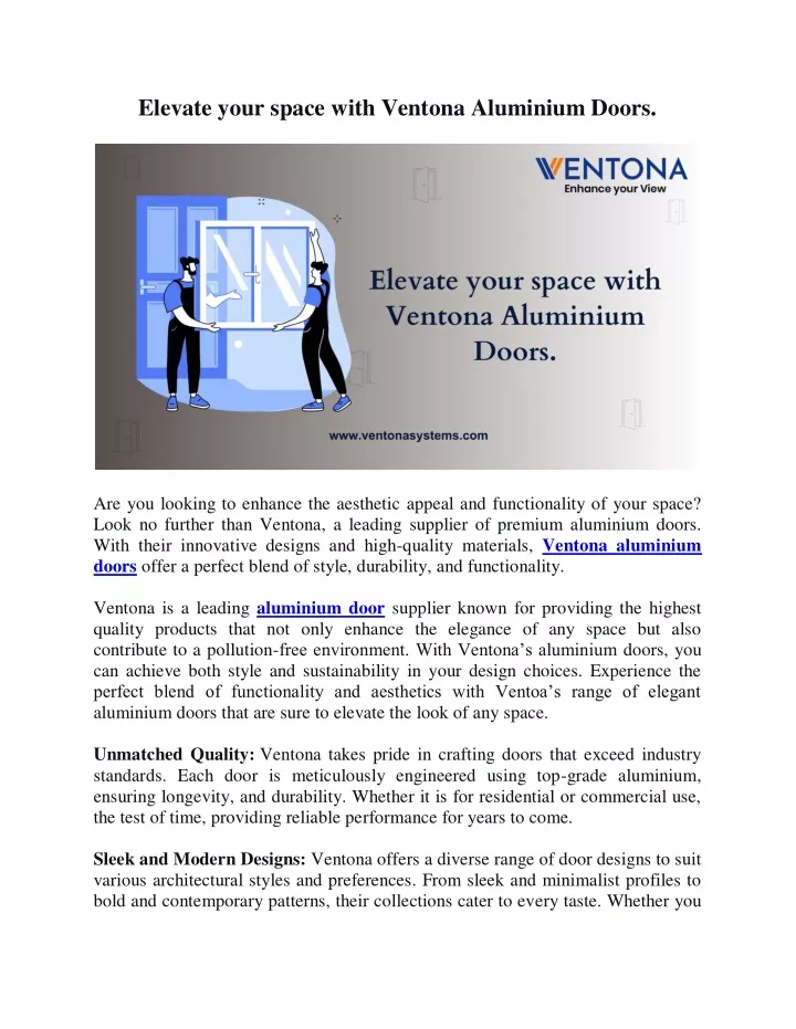 elevate your space with ventona aluminium doors