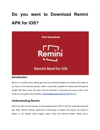 Do you want to Download Remini APK for iOS