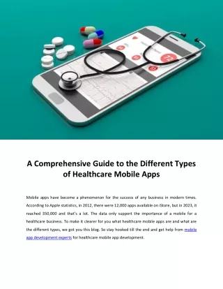 A Comprehensive Guide to the Different Types of Healthcare Mobile Apps
