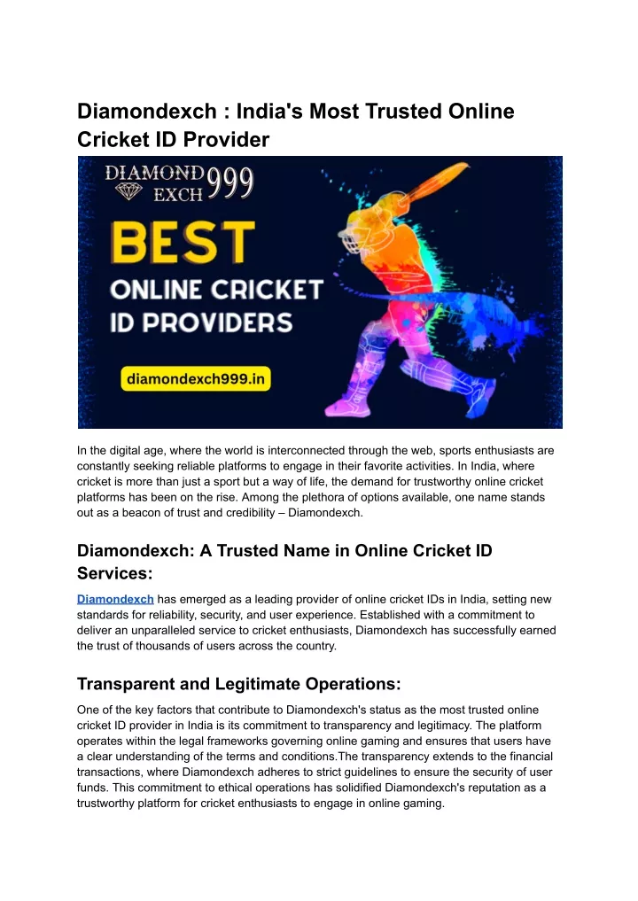 diamondexch india s most trusted online cricket