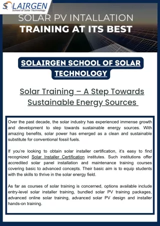 Solar Training – A Step Towards Sustainable Energy Sources