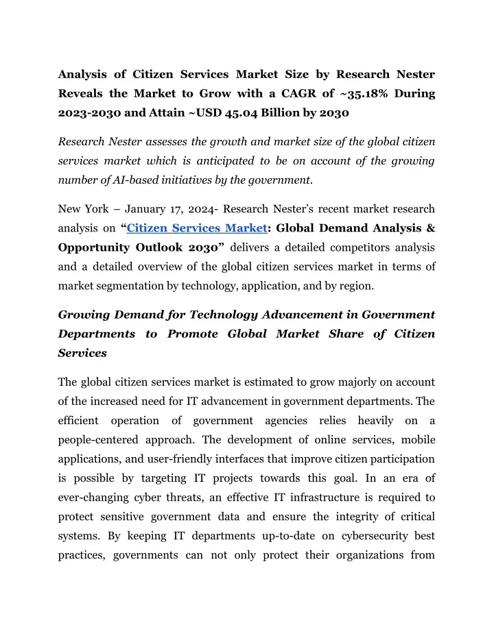 analysis of citizen services market size