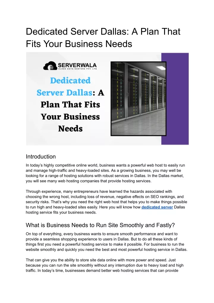 dedicated server dallas a plan that fits your