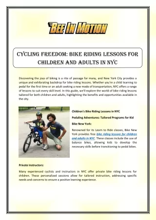 Cycling Freedom Bike Riding Lessons for Children and Adults in NYC