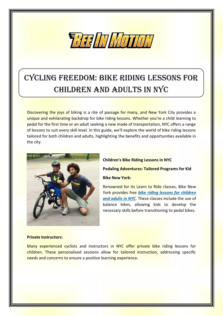 cycling freedom bike riding lessons for children