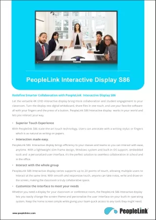Elevate Collaboration to New Heights with PeopleLink Interactive Display S86