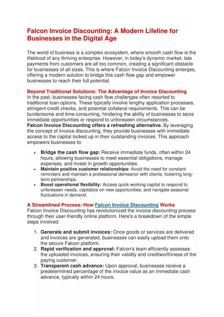 falcon invoice discounting a modern lifeline