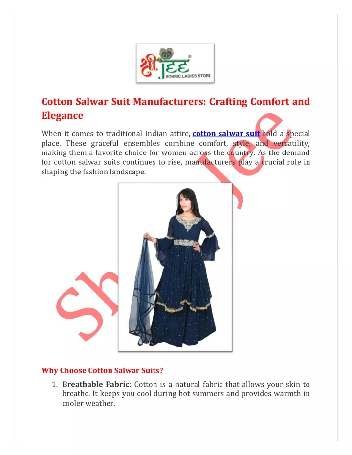 cotton salwar suit manufacturers crafting comfort