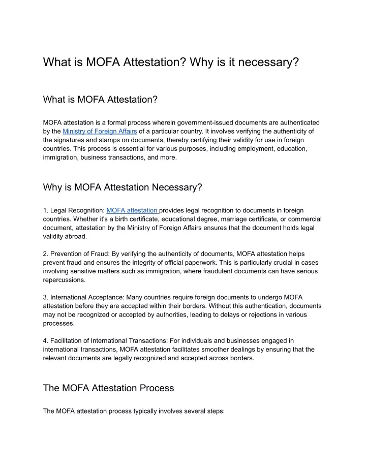 what is mofa attestation why is it necessary
