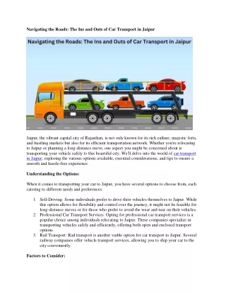Navigating the Roads The Ins and Outs of Car Transport in Jaipur