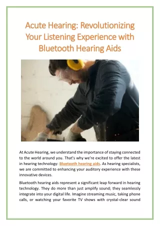 Acute Hearing: Revolutionizing Your Listening Experience with Bluetooth Hearing