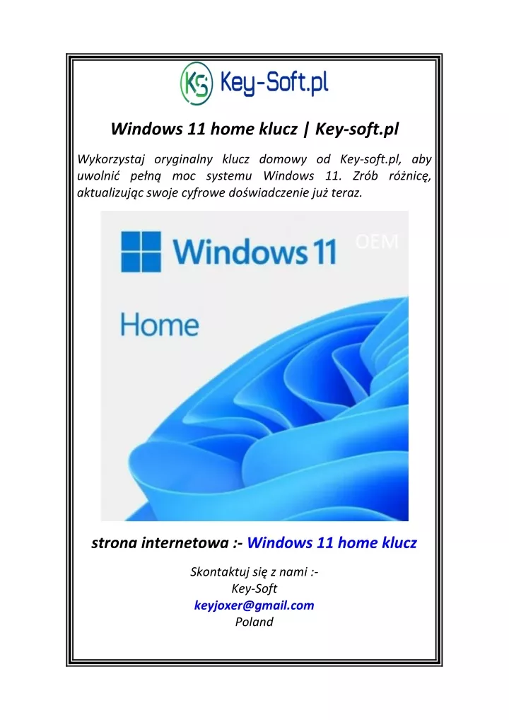 windows 11 home klucz key soft pl