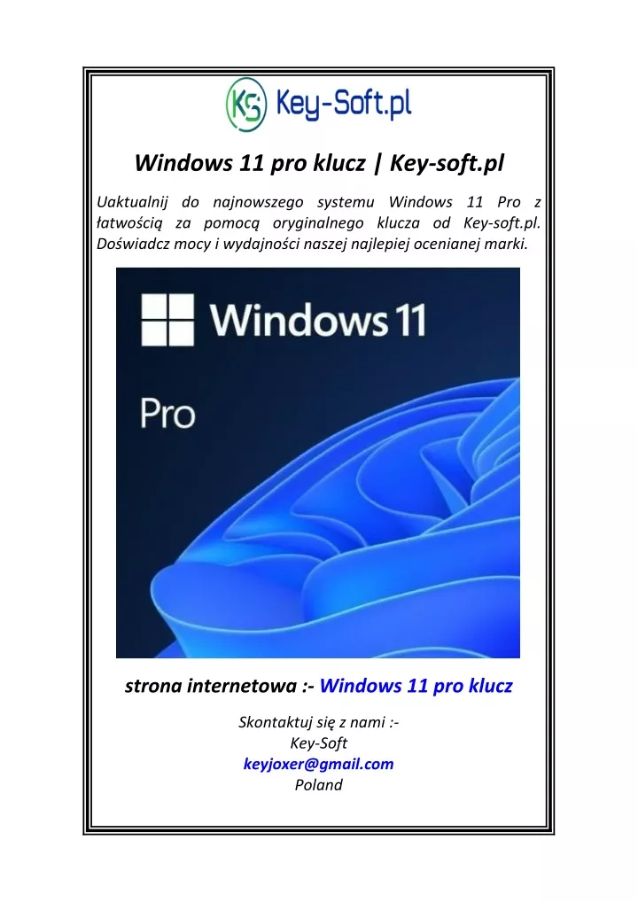 windows 11 pro klucz key soft pl