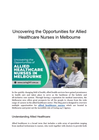 Unmasking the Opportunities for Allied Healthcare Nurses in Melbourne