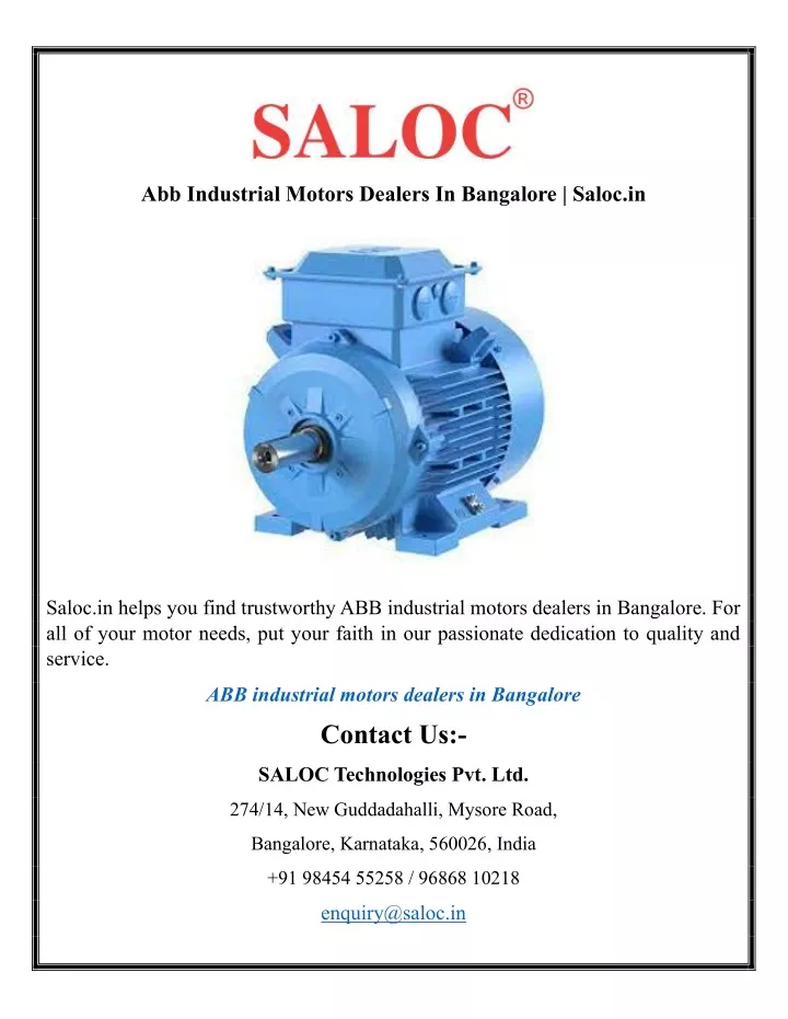 abb industrial motors dealers in bangalore saloc