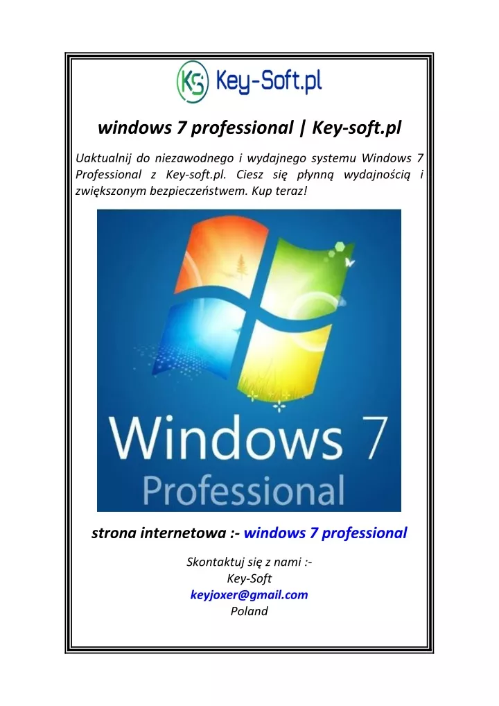 windows 7 professional key soft pl