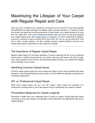 Maximizing the Lifespan of Your Carpet with Regular Repair and Care