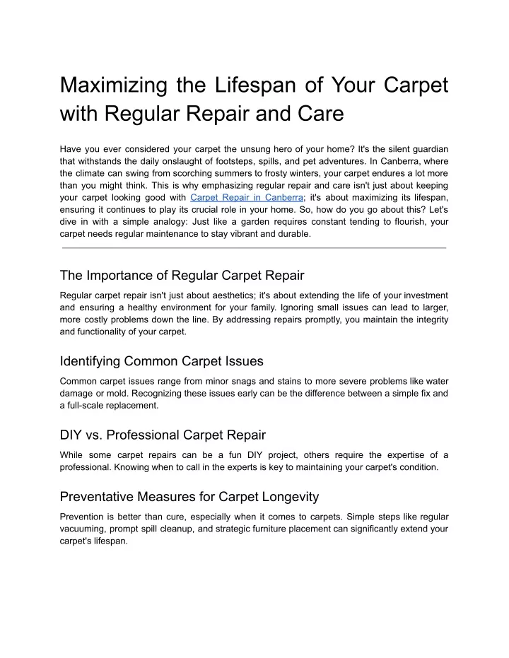 maximizing the lifespan of your carpet with