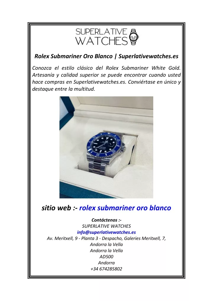 rolex submariner oro blanco superlativewatches es