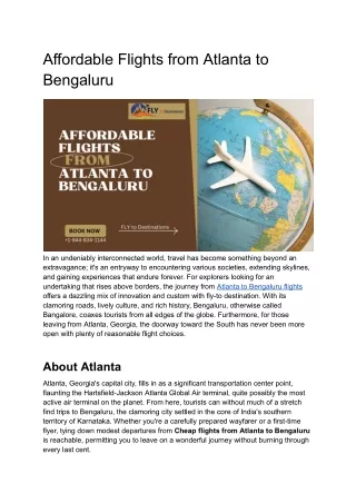 Affordable Flights from Atlanta to Bengaluru
