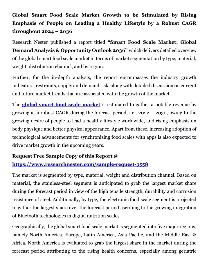 global smart food scale market growth