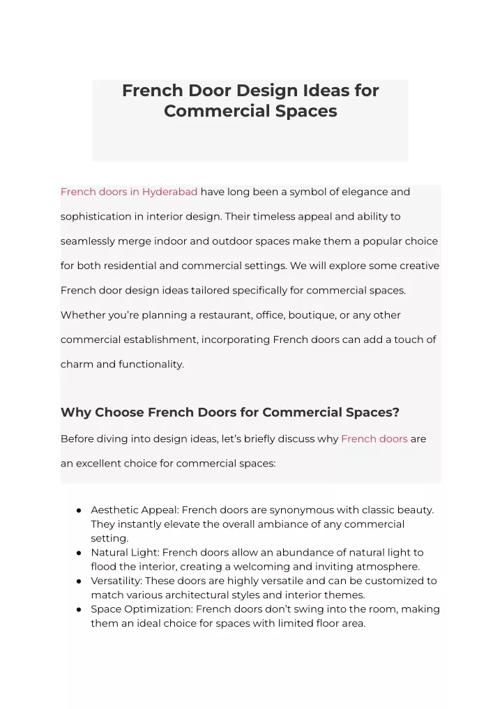 french door design ideas for commercial spaces