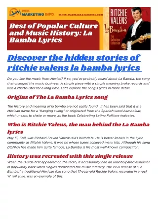 Best of Popular Culture and Music History La Bamba Lyrics