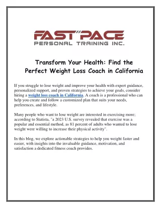 Transform Your Health Find the Perfect Weight Loss Coach in California