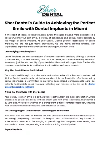 Sher Dental's Guide to Achieving the Perfect Smile with Dental Implants in Miami