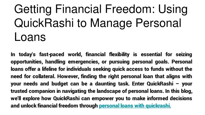 getting financial freedom using quickrashi to manage personal loans