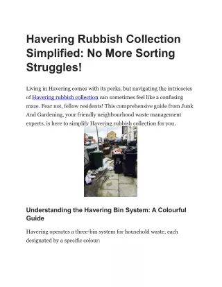 Havering Rubbish Collection Simplified: No More Sorting Struggles!