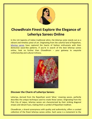 Chowdhrain Finest Explore the Elegance of Leheriya Sarees Online