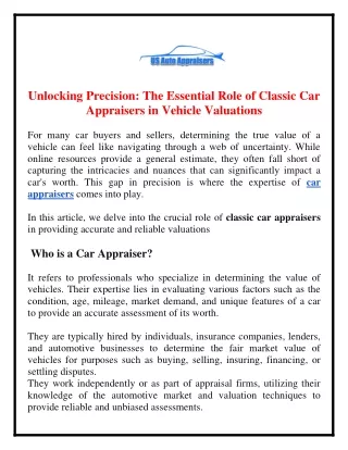 Unlocking Precision The Essential Role of Classic Car Appraisers in Vehicle Valuations