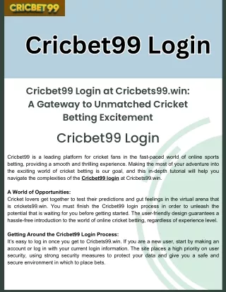 Cricbet99 Login at Cricbets99.win: A Gateway to Unmatched Cricket Betting Excite