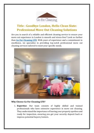 Goodbye London, Hello Clean Slate: Professional Move Out Cleaning Solutions