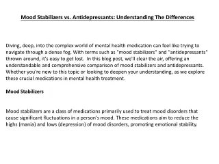 Mood Stabilizers vs. Antidepressants Understanding The Differences