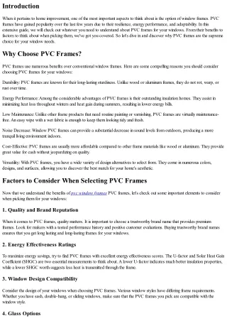The Ultimate Guide to Picking PVC Frames for Your Windows