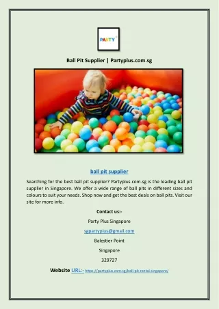 Ball Pit Supplier | Partyplus.com.sg