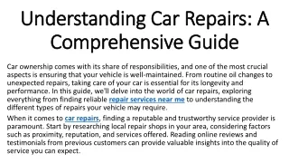 Understanding Car Repairs A Comprehensive Guide