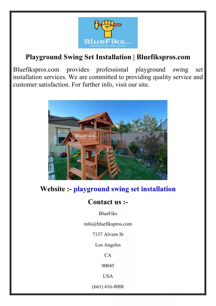 playground swing set installation bluefikspros com