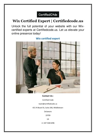 Wix Certified Expert Certifiedcode.us