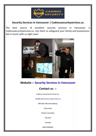 Security Services In Vancouver  Cadmussecurityservices.ca