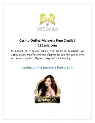 Casino Online Malaysia Free Credit  126asia
