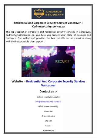 Residential And Corporate Security Services Vancouver  Cadmussecurityservices.ca